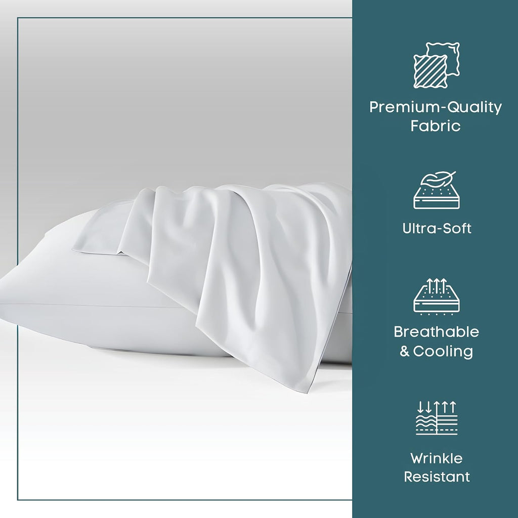 Micropuff Queen Size Pillow Cases, Open End - 2 Pack - Soft and Breathable Hypoallergenic Pillow Cover. Pillowcase Protects Against…