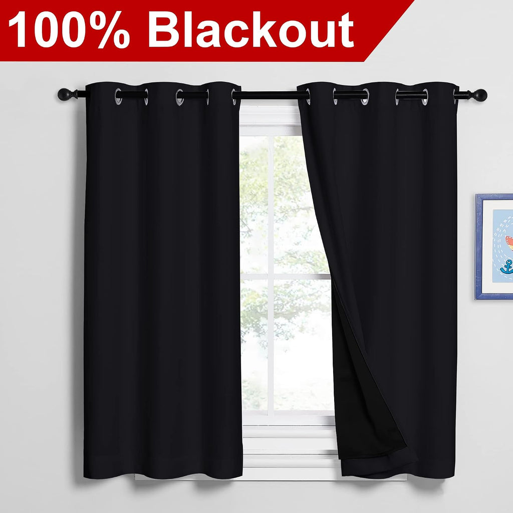 Nicetown Black Out Curtains 54 inches Length Set of 2, 2 Thick Layers Completely Blackout Window Treatment Thermal Insulated Lined Drapes f…