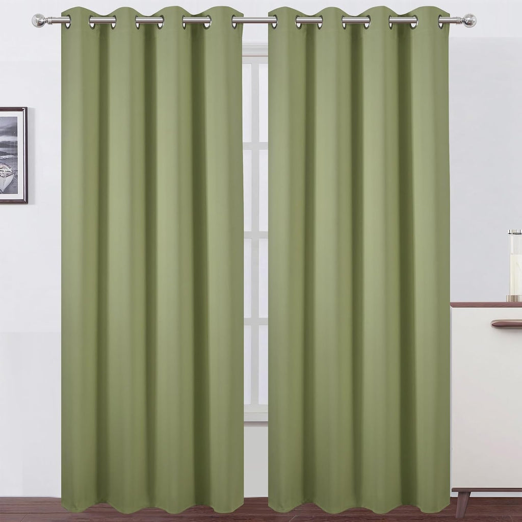 Lemomo Blackout Curtains 66 x 95 inch/Sage Green Curtains Set of 2 Panels/Thermal Insulated Room Darkening Bedroom Curtains 95 inch Green