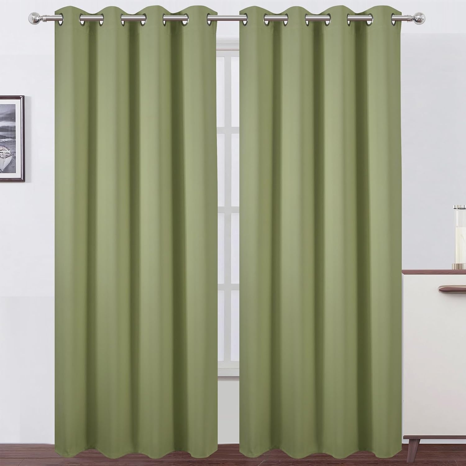 Lemomo Sage Green Thermal Blackout Curtains/52 x 95 Inch/Set of 2 Panels Room Darkening Curtains for Bedroom 95 Inch Green