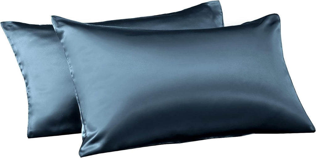 Homiest Deep Sea Blue Satin Pillowcase for Hair and Skin, Standard Size Pillow Covers Luxury & Ultra Soft Pillow Cases Set of 2, Cooling…