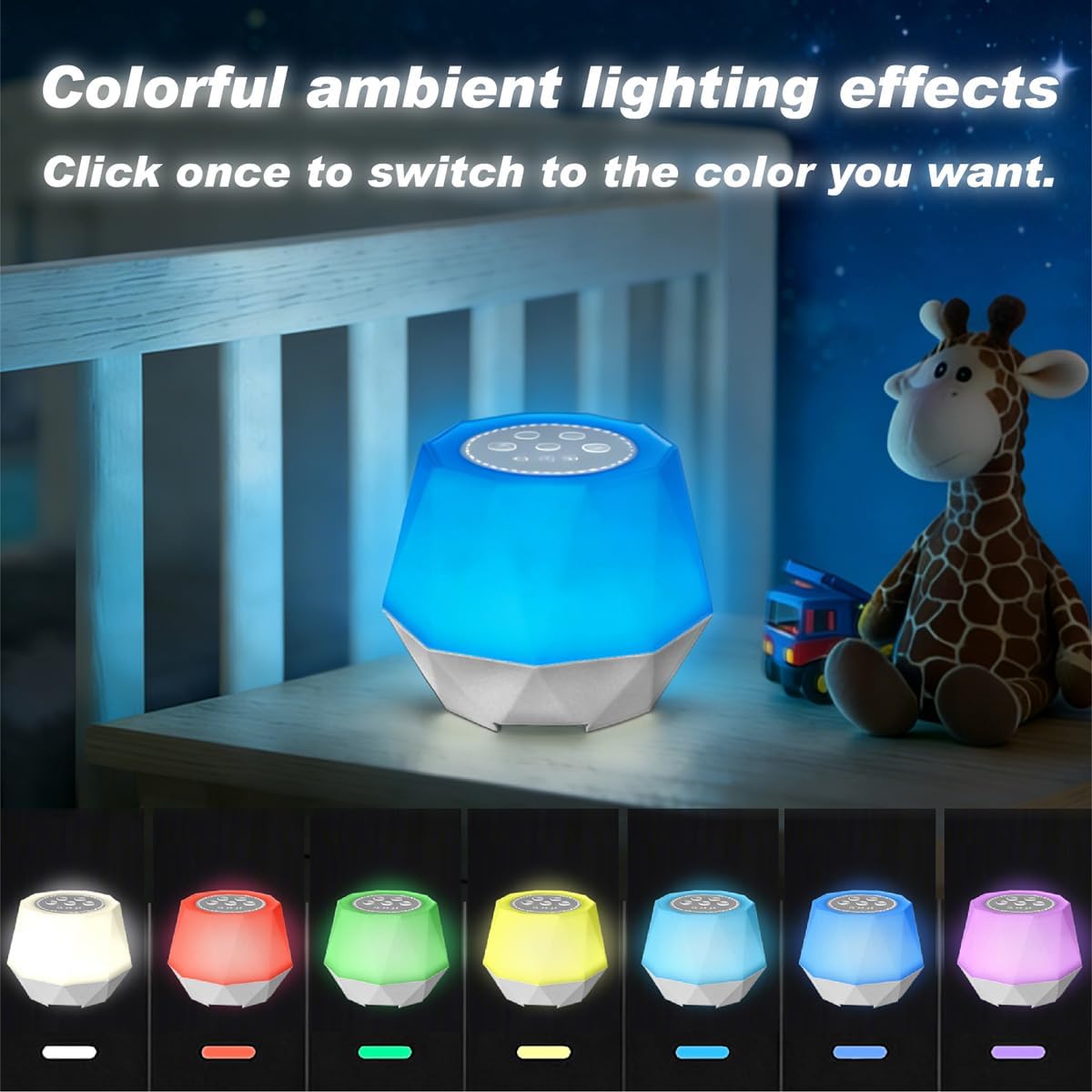 Colorful Noise Sound Machine with 7-Color, 3 Dynamic Mode Night Lights, 10 Soothing Sounds and Sleep White Noise Machine, 3 timers…