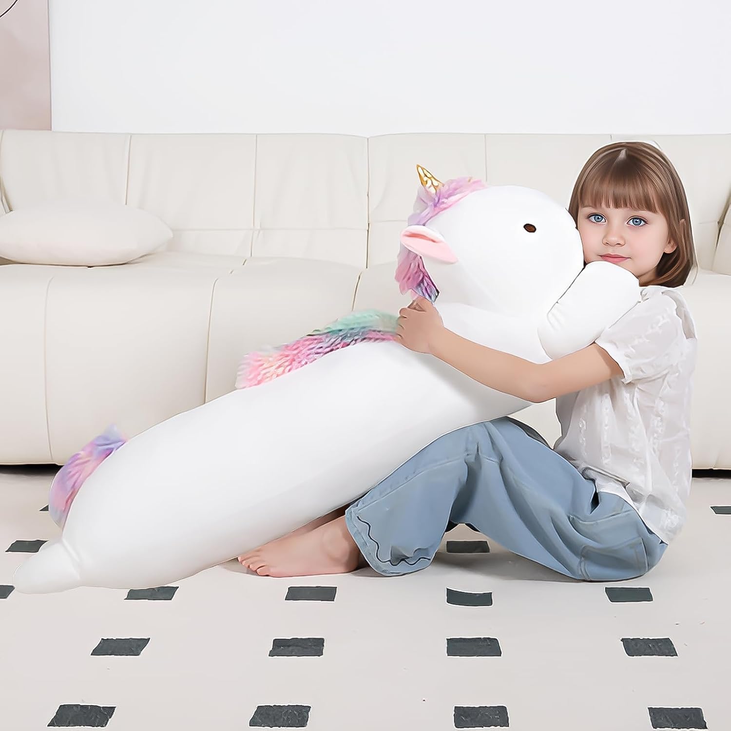 MMguai 40inch Jumbo Unicorn Stuffed Animal, Giant Rainbow Unicorn Stuffy Long Body Pillow Plush Toy, Large Soft Unicorns Plushies Gift…