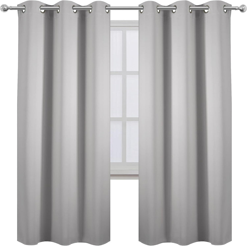 Lemomo Light Grey Thermal Blackout Curtains/42 x 72 Inch/Set of 2 Panels Room Darkening Curtains for Bedroom 72 Inch Grey