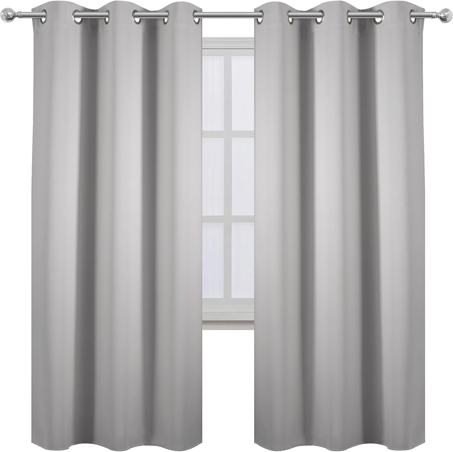 Lemomo Light Grey Thermal Blackout Curtains/42 x 72 Inch/Set of 2 Panels Room Darkening Curtains for Bedroom 72 Inch Grey