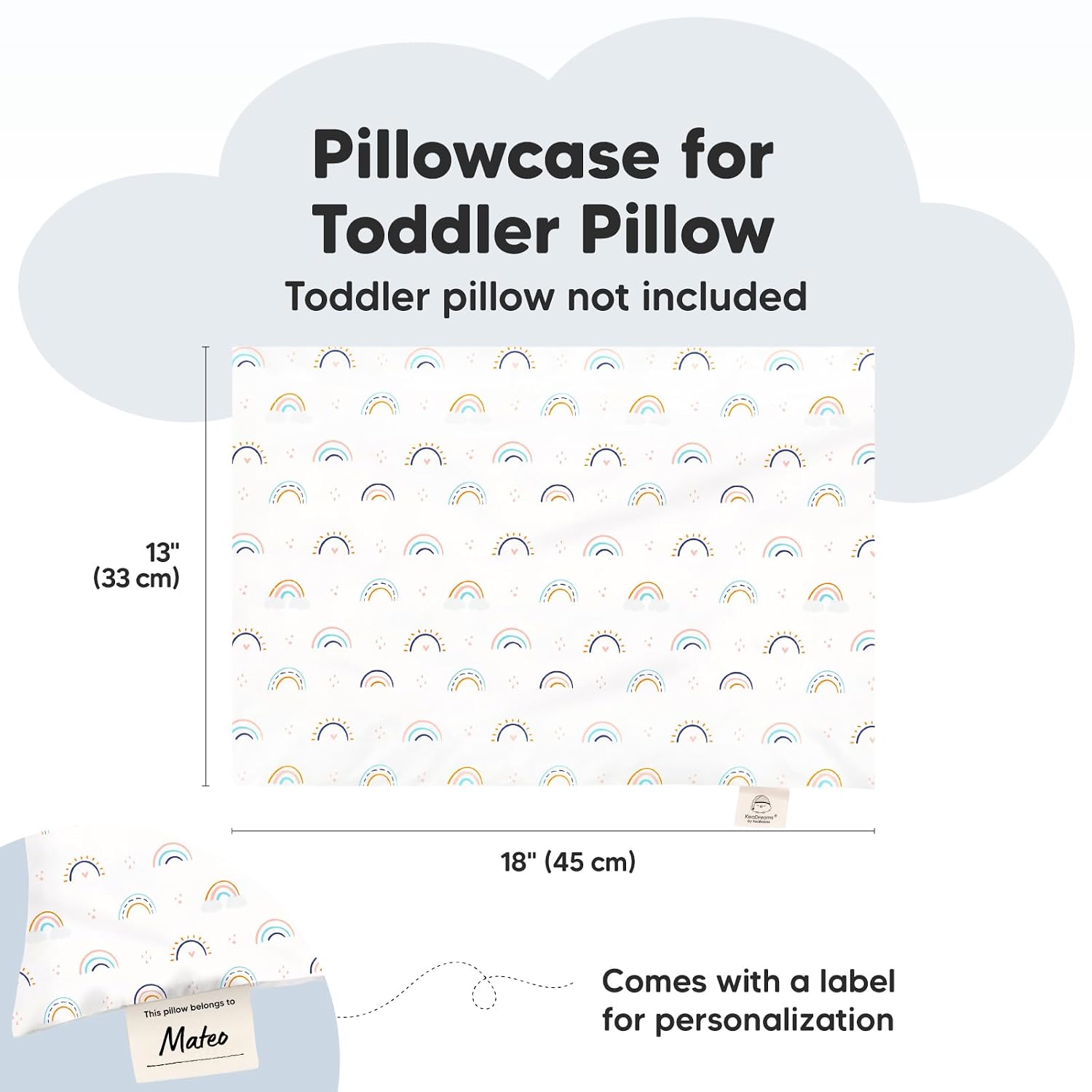 KeaBabies Toddler Pillowcase 13"x18" - Organic Cotton Toddler Pillowcase for Kids, Boys, Girls, Soft & Durable Cotton Cover for Miniature…