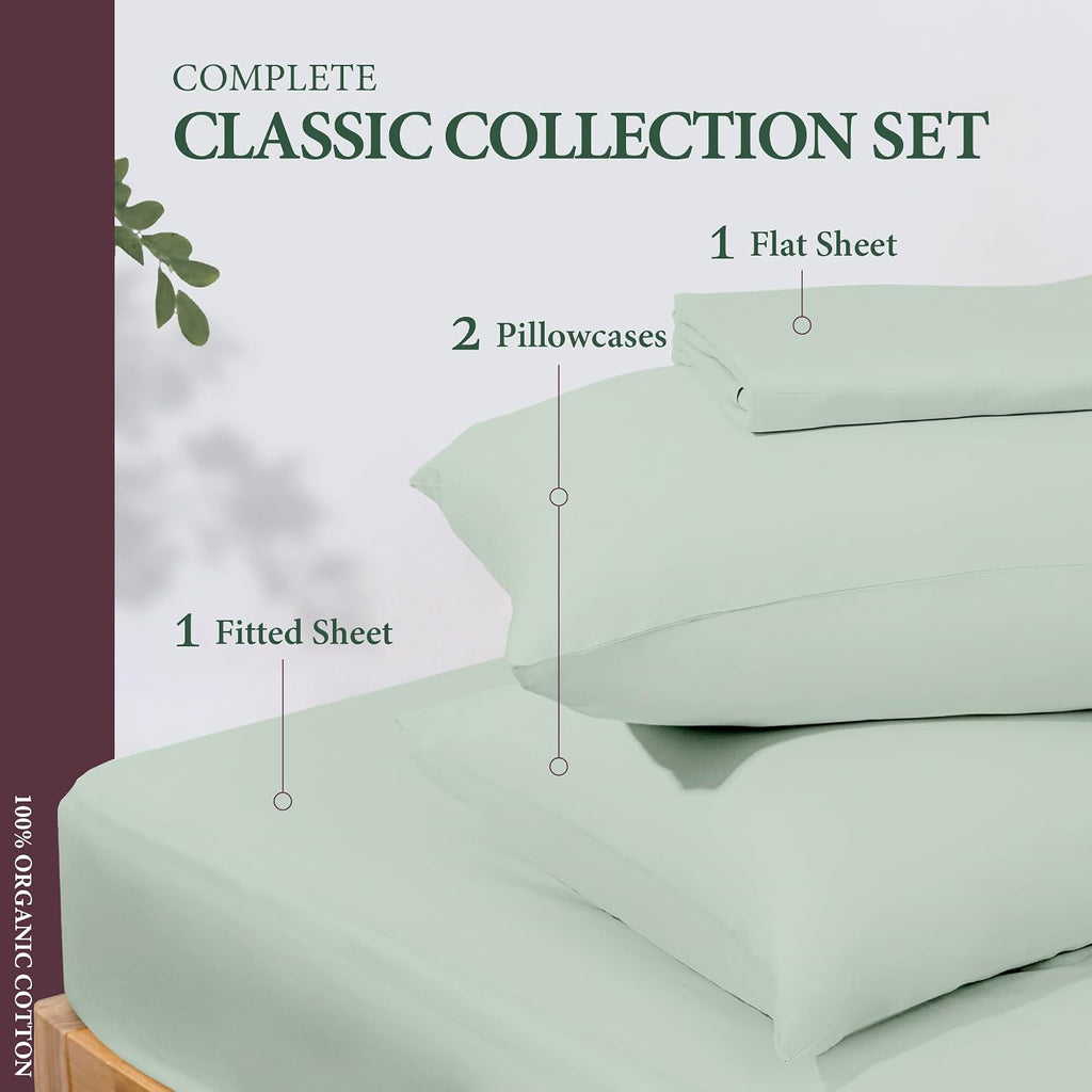 AshtonSheets 100% Organic Cotton Sheets California King Size - Organic Cotton Cal King Size Percale Weave Sheet Set (4 PC, Sea Foam), Soft,…