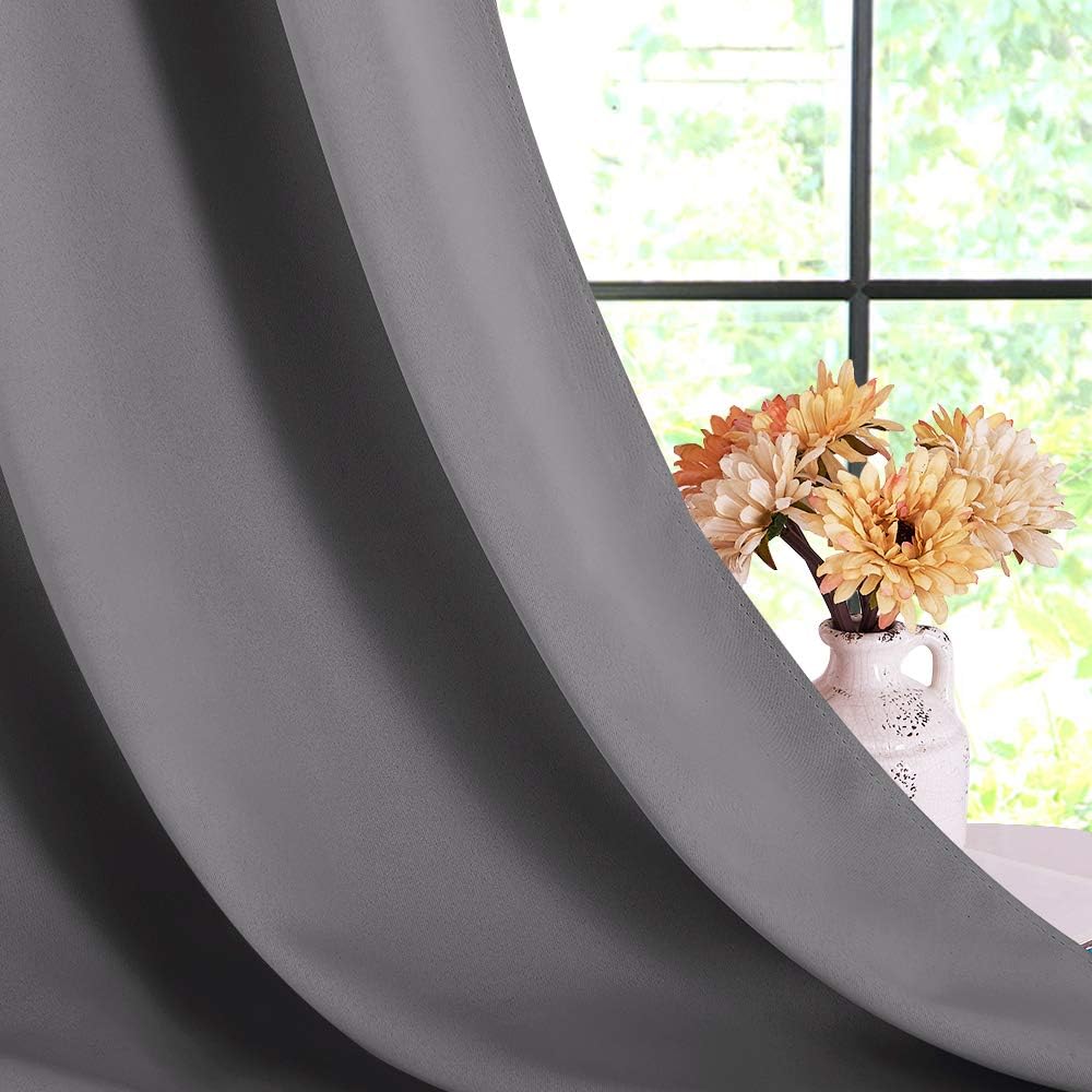NICETOWN Grey Blackout Curtain Panels for Bedroom, Thermal Insulated Grommet Top Blackout Draperies and Drapes for Basement (2 Panels…
