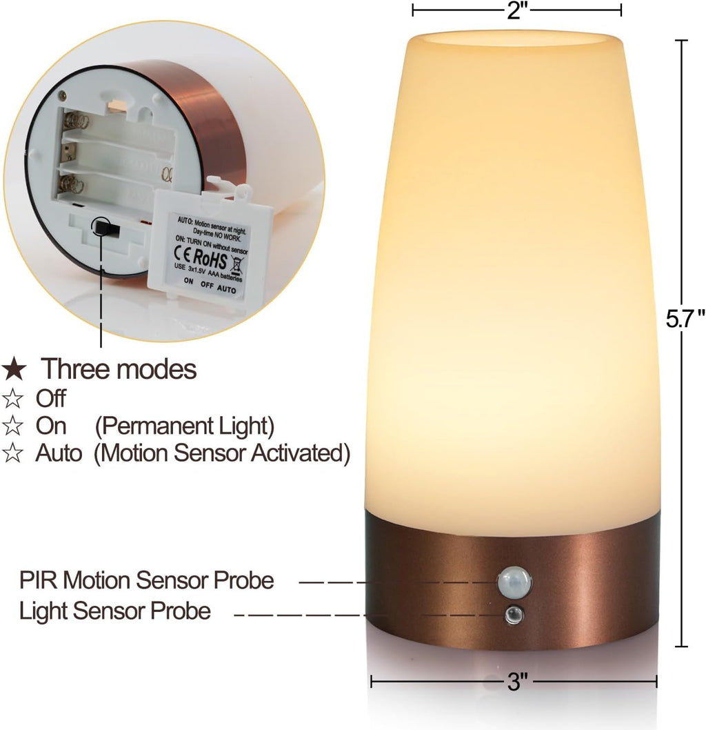 Betus Motion Sensor Night Light, Battery Operated Lamp with 2 Sensored Modes - Retro Bedside Table Desk Lamp with Soft Ambient Light for…