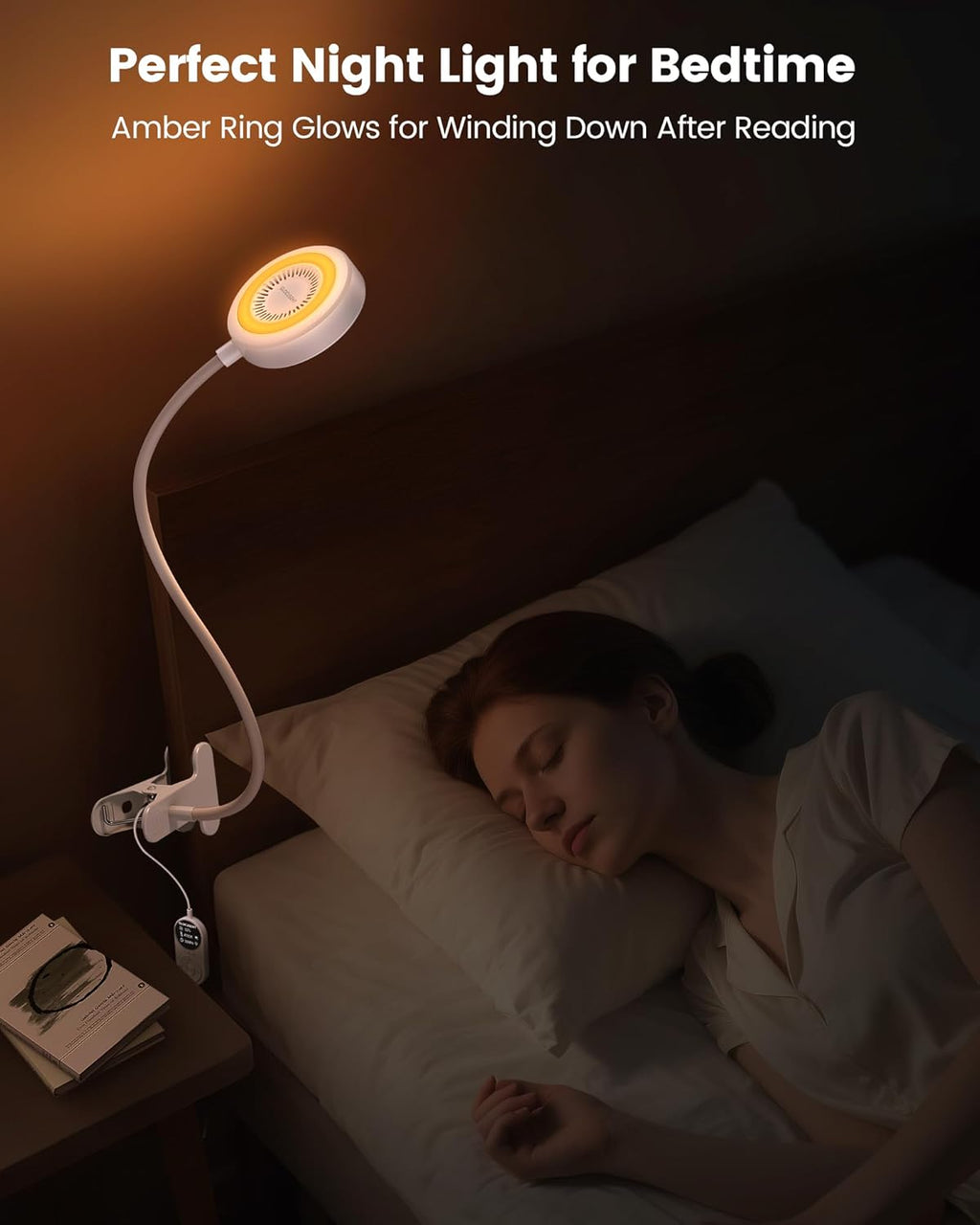 Glocusent 72 LED Clip on Lamp with Remote, Reading Light with Amber Ring, 3 Colors & 5 Dimmable Bed Lamp, 30/60-Min Auto Off Timer, Clamp…