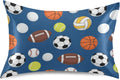 Sports Balls Blue Pillow Covers Silk Pillowcase for Hair and Skin Breathable Silky Soft Satin Pillowcase Queen Size Pillow Case for Hot…