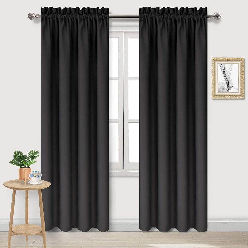 Dwcn Blackout Curtains for Bedroom – Thermal Insulated Energy Saving Drapes for Living Room, Black, W 38 x L 84 Inch, Set of 2 Rod Pocket C…
