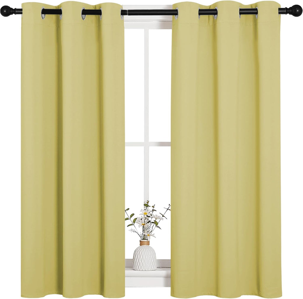 NICETOWN Bedroom Curtain Panels Blackout Draperies, Thermal Insulated Solid Grommet Blackout Curtains/Drapes (Paler Yellow, 1 Pair, 34 by…