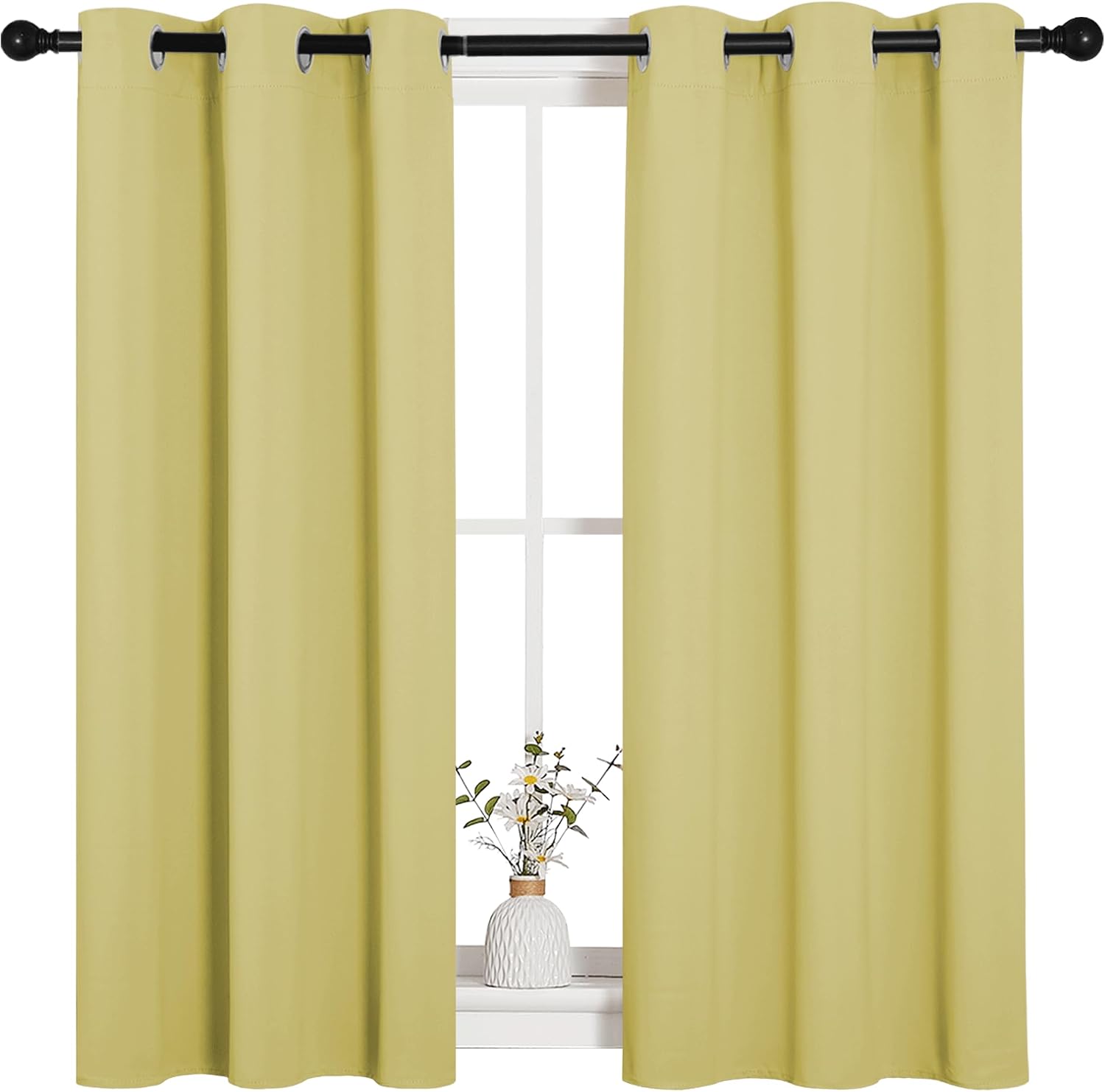 NICETOWN Bedroom Curtain Panels Blackout Draperies, Thermal Insulated Solid Grommet Blackout Curtains/Drapes (Paler Yellow, 1 Pair, 34 by…