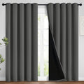 Dark Grey Full Shade Curtain Panels, Heavy Duty Lined Curtains 96 Inches Long, Thermal Insulated Room Darkening Curtains with Black Liner…