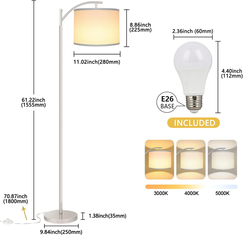 Floor Lamp for Living Room with 3 Color Temperatures LED Bulb, Standing Lamp Tall Industrial Floor Lamp Reading for Bedroom, Office (9W…
