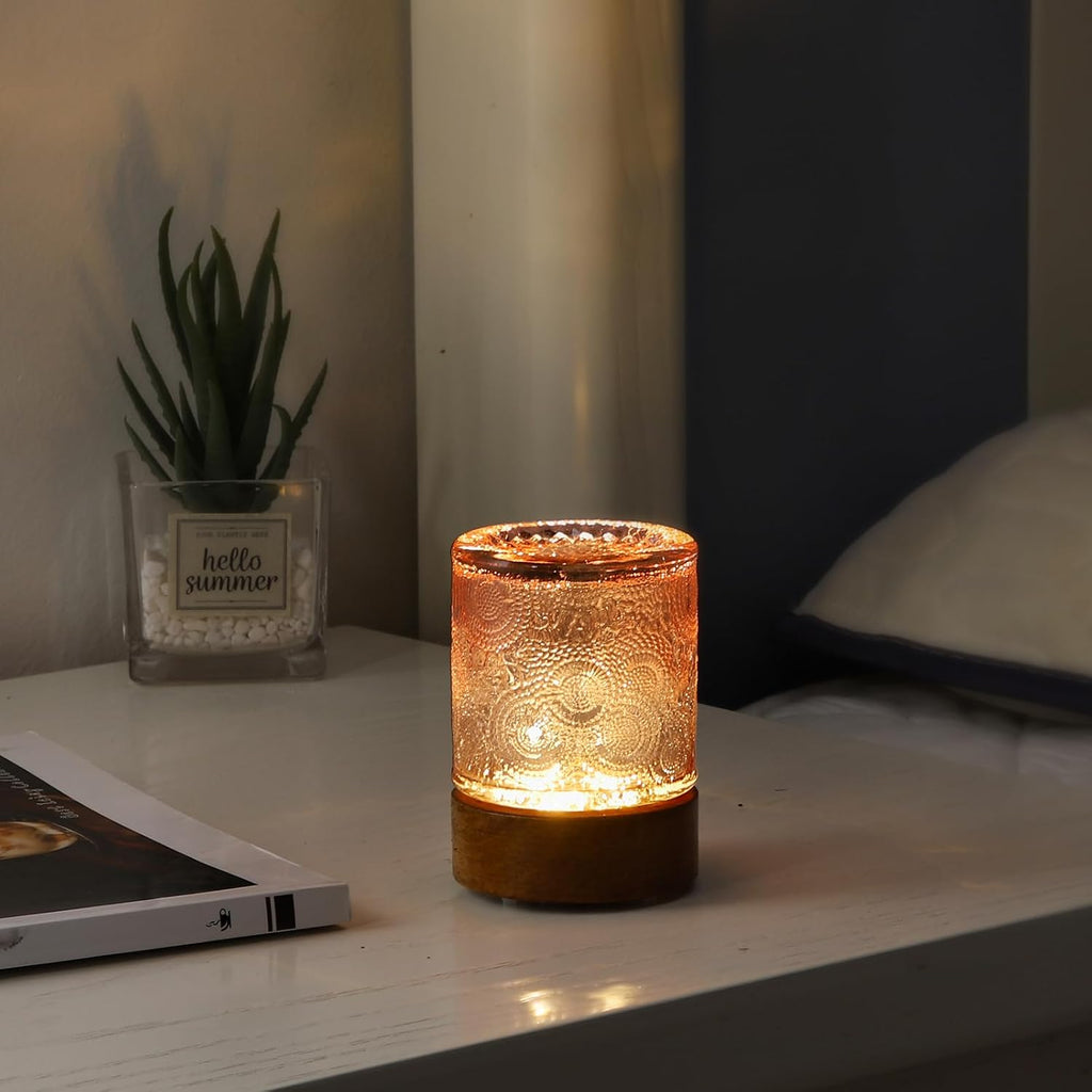 Mini Soft Warm Light Lamp Battery Operated Portable Night Light with Timer, Small Glass Vintage Dim Sleep Nightlights, Battery Powered…