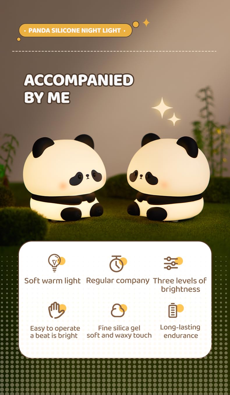 Atsuinightlight ATSUI Cute Panda Night Light, LED Squishy Novelty Animal Night Lamp, Food Grade Silicone, 3 Level Dimmable Rechargeable Nur…