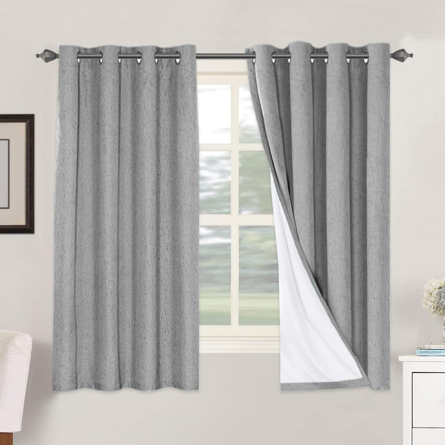 H.VERSAILTEX Linen Blackout Curtains 63 Inches Long 100% Blackout Thermal Insulated Textured Linen Look Curtain Draperies Anti-Rust…
