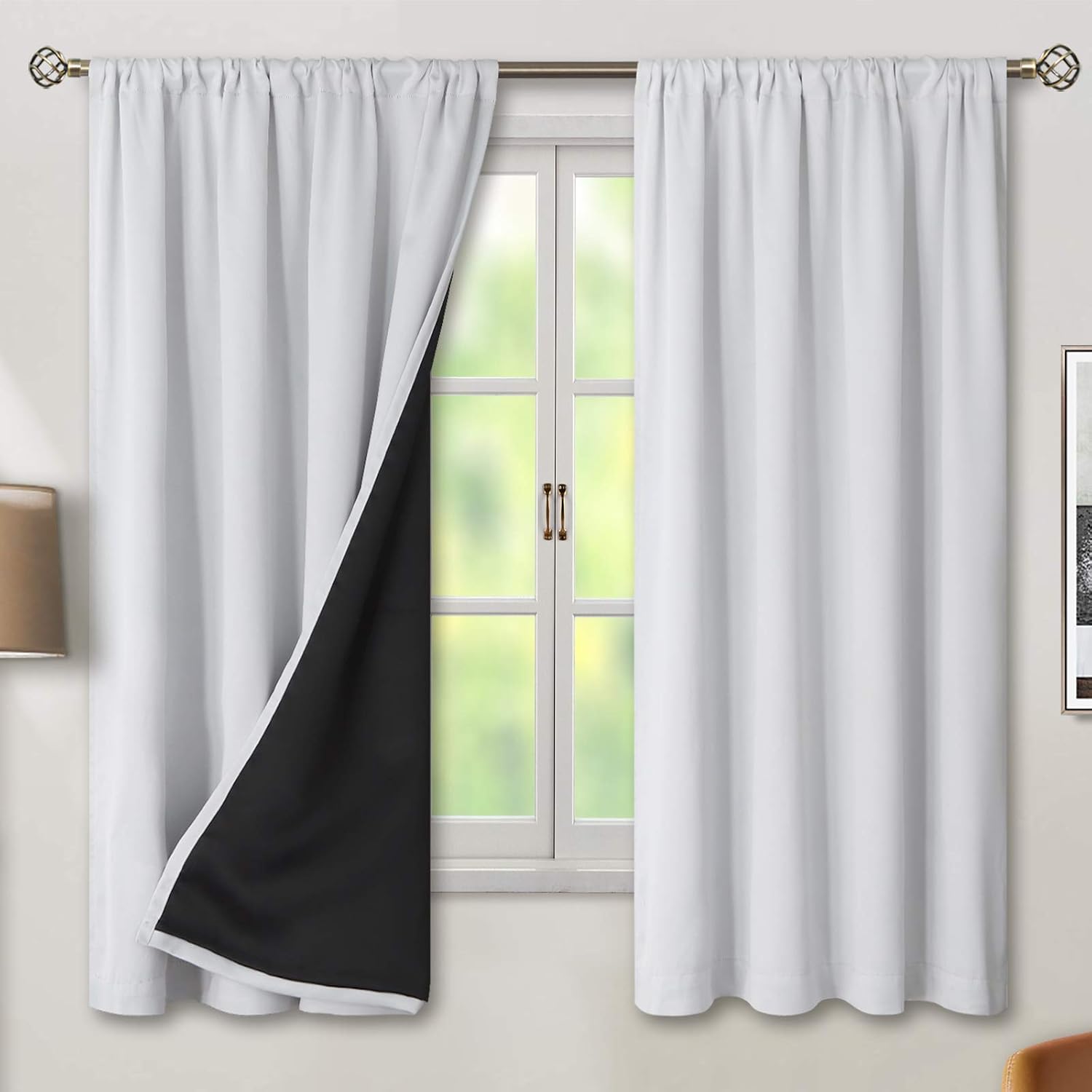 BGment 100% Blackout Curtains 63 Inch Length for Bedroom, Double Layer Room Darkening Soundproof Privacy Protection Curtains&Drapes for…