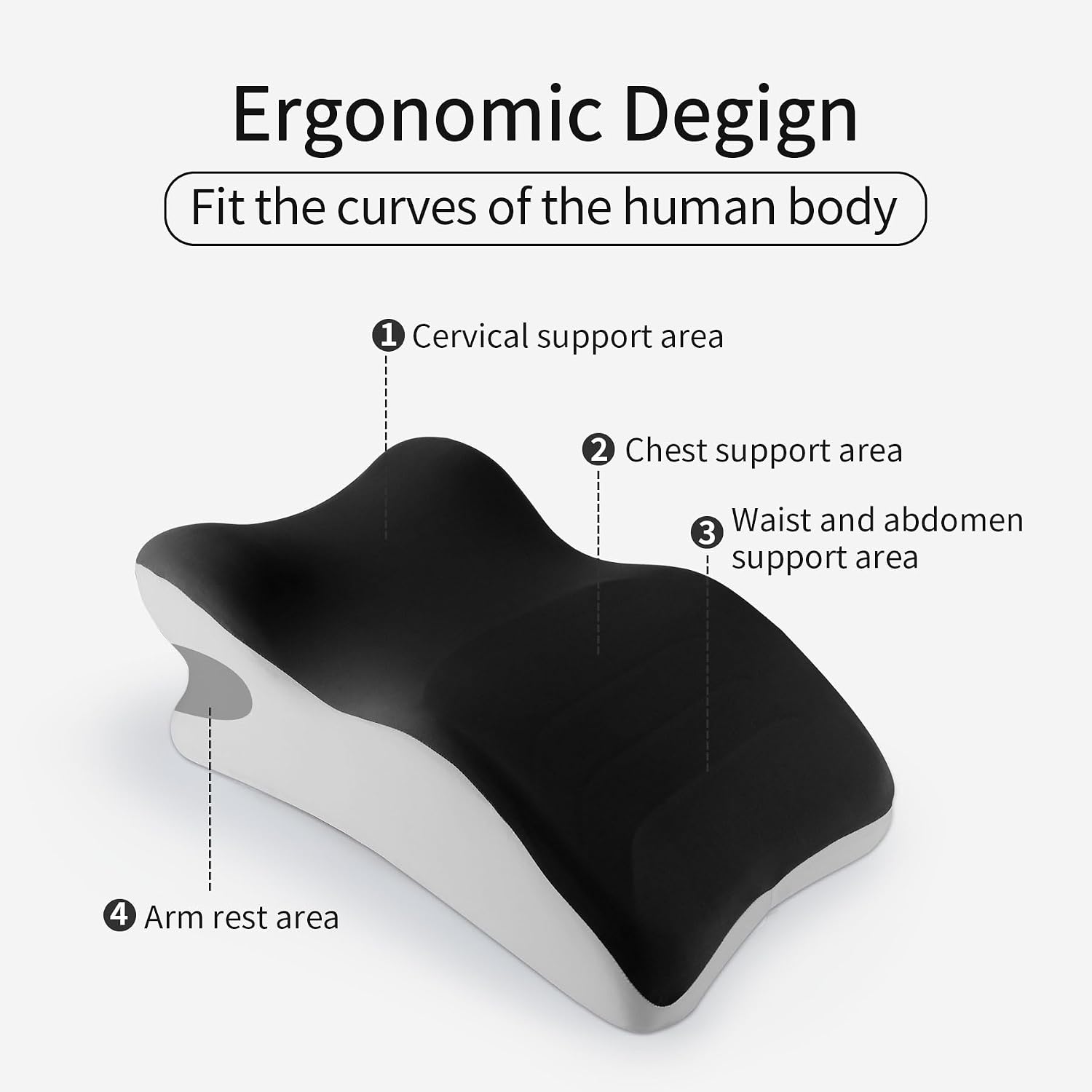 YouBath Reading Prone, Ergonomic Back Support Pillow for Bed Sitting Up Prone Pillow Face Down Sleep, Resting, Relaxing Back, Black Black