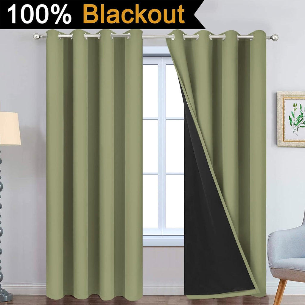 Yakamok 100% Blackout Window Curtain Panels, Heat and Full Light Blocking Drapes with Black Liner for Nursery, Thermal Insulated Draperies (…