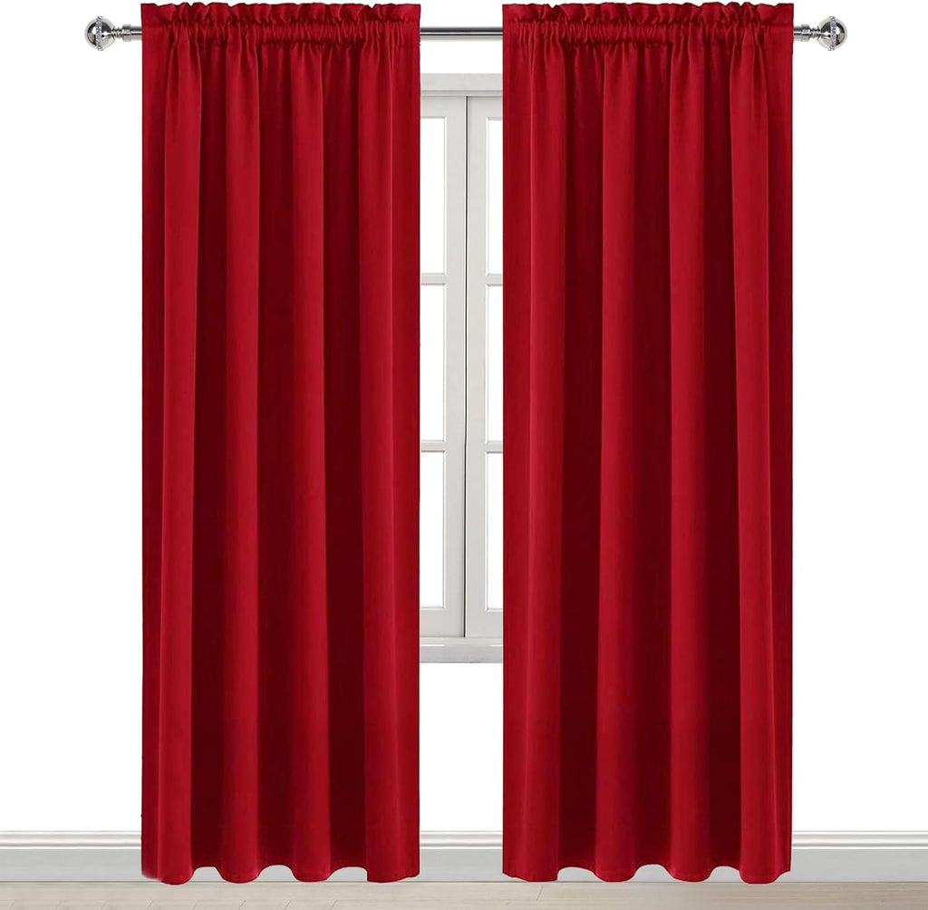 Dwcn Christmas Blackout Curtains Room Darkening Thermal Insulated Bedroom Curtains Window Curtain Panels, 52 x 84 inches Long, Set of 2 Red…