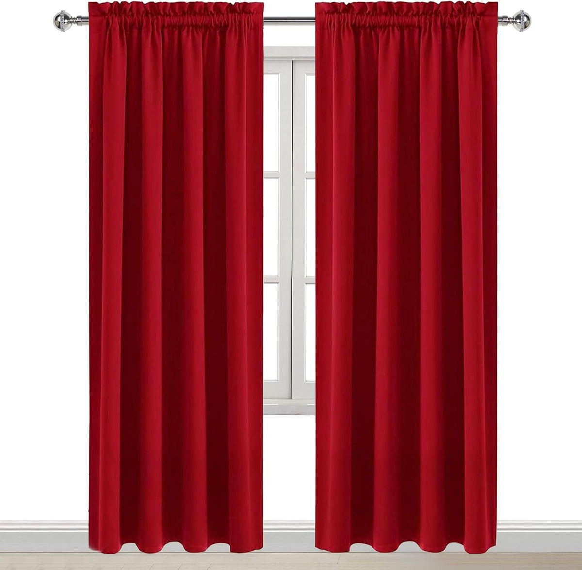 Dwcn Christmas Blackout Curtains Room Darkening Thermal Insulated Bedroom Curtains Window Curtain Panels, 52 x 84 inches Long, Set of 2 Red…