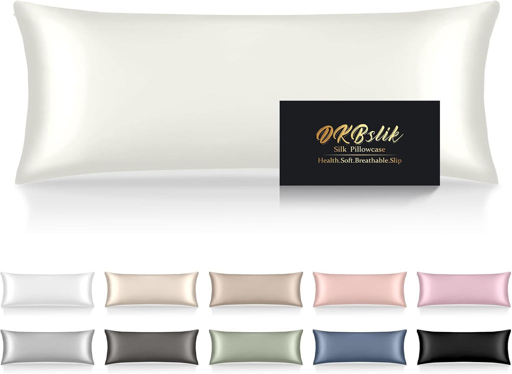 Home Silk Body Pillow Cases, Mulberry Silk Body Pillow Cover with Zipper, Smooth, Anti Acne, Cooling Sleep Both Sides Natural Silk Satin 20…