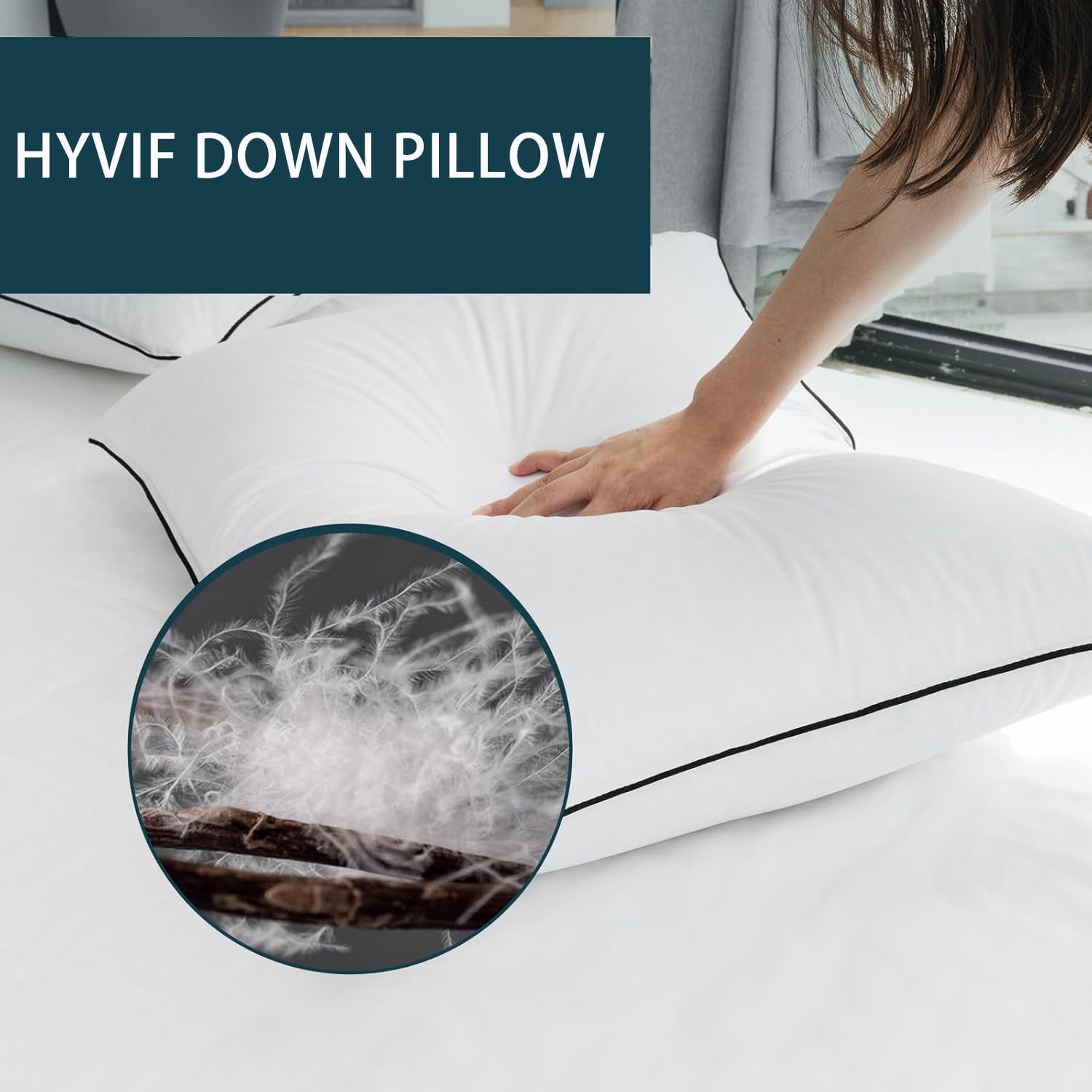 Down Pillows Breathable Cotton Shell Cover, Luxury Hotel Collection Bed Pillows for Sleeping, Fluffy Soft Medium Firm Down Fiber Pillows…