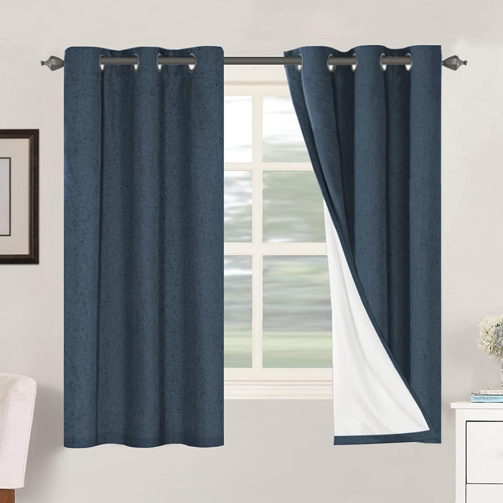 H.VERSAILTEX Primitive Linen Curtains 100% Blackout Curtain Drapes Burlap Fabric Curtains with White Thermal Insulated Liner, Grommet Top…