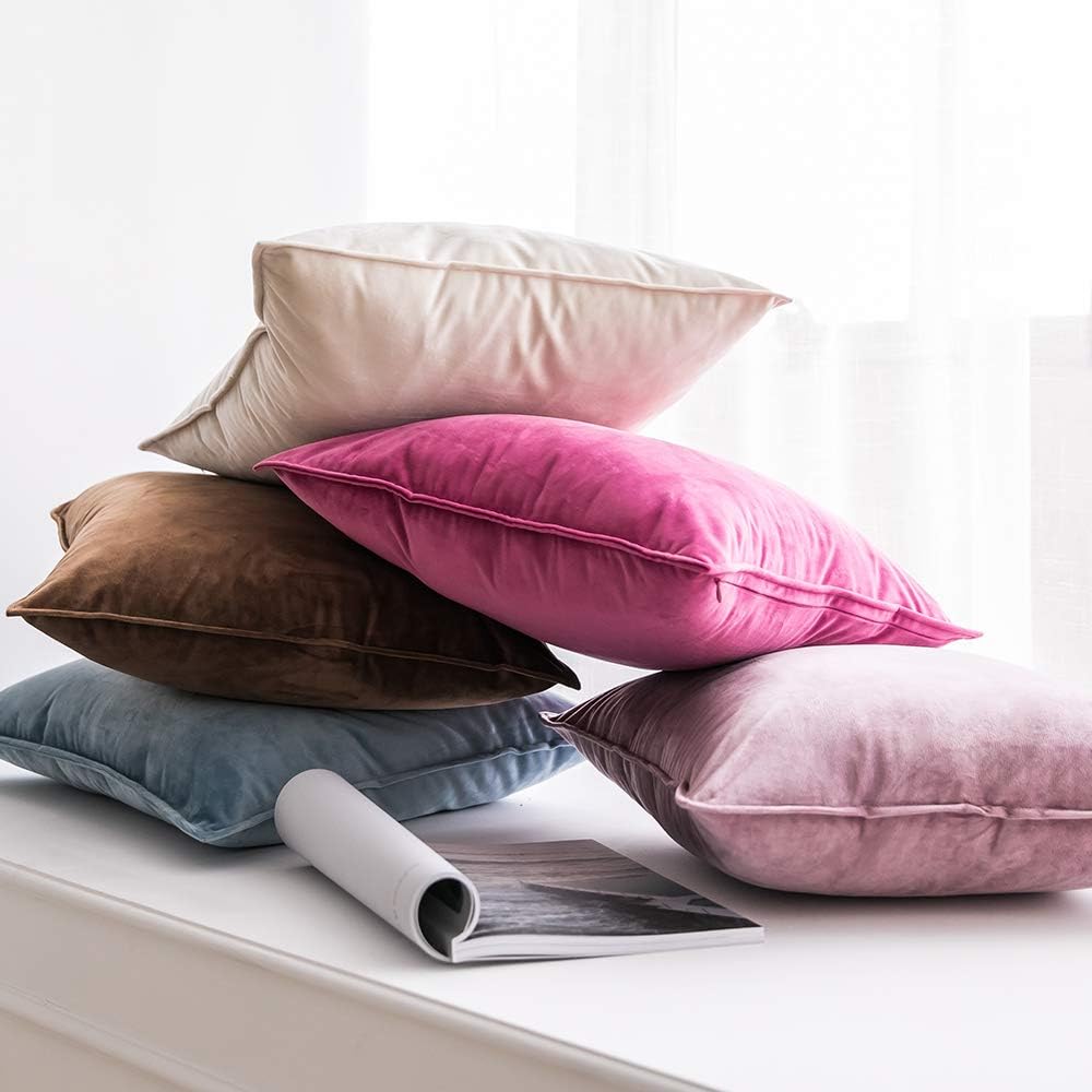 Miulee Summer Hot Pink Velvet Throw Pillow Covers 20x20 Soft Decorative Solid Square Cushion Cases Pack of 2 Modern Luxury Home Decor for C…