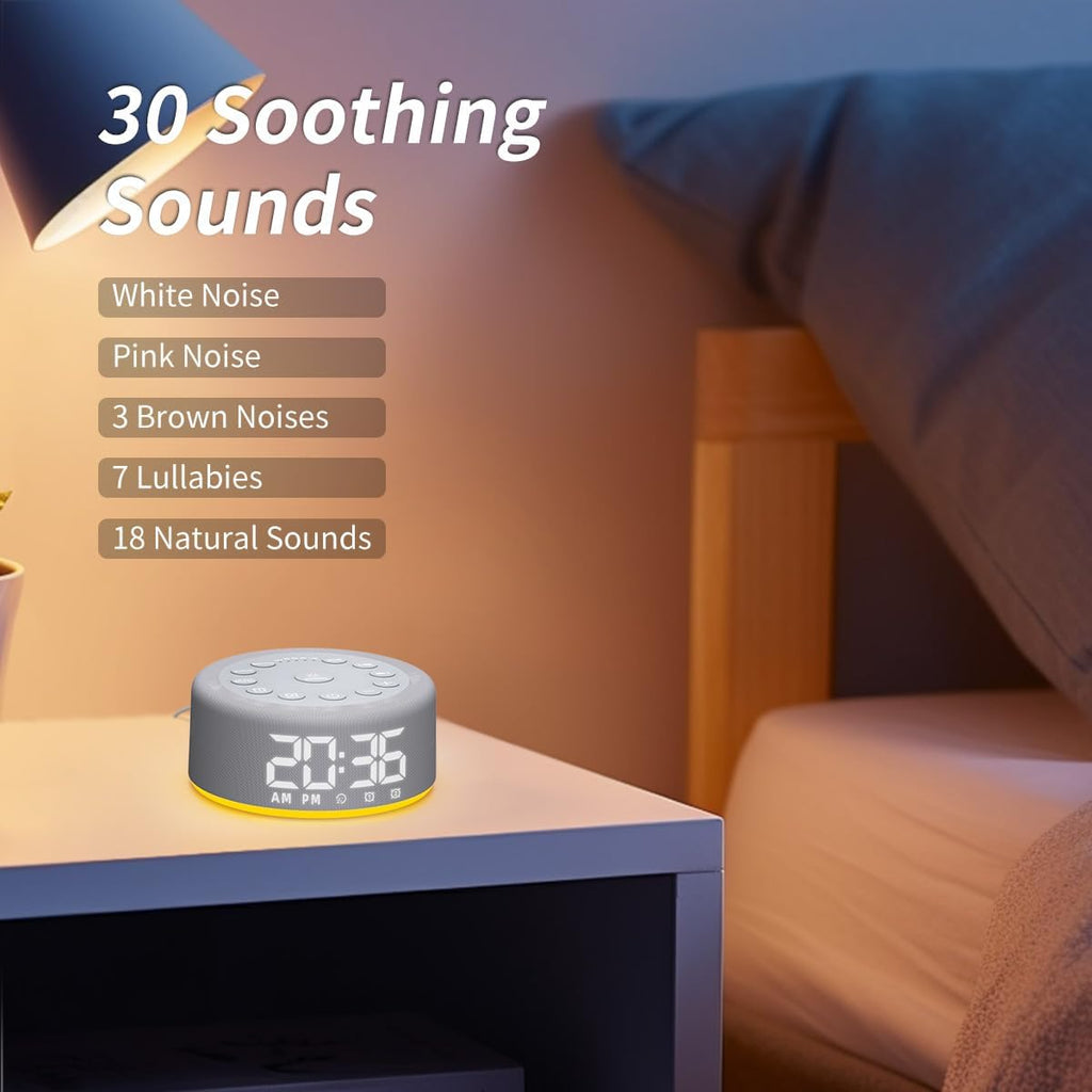 Plug-in Sound White Noise Machine Brown Noise Machine & Alarm Clock with Rechargeable Backup Battery Night Light Dual Alarms 30 Sleeping…