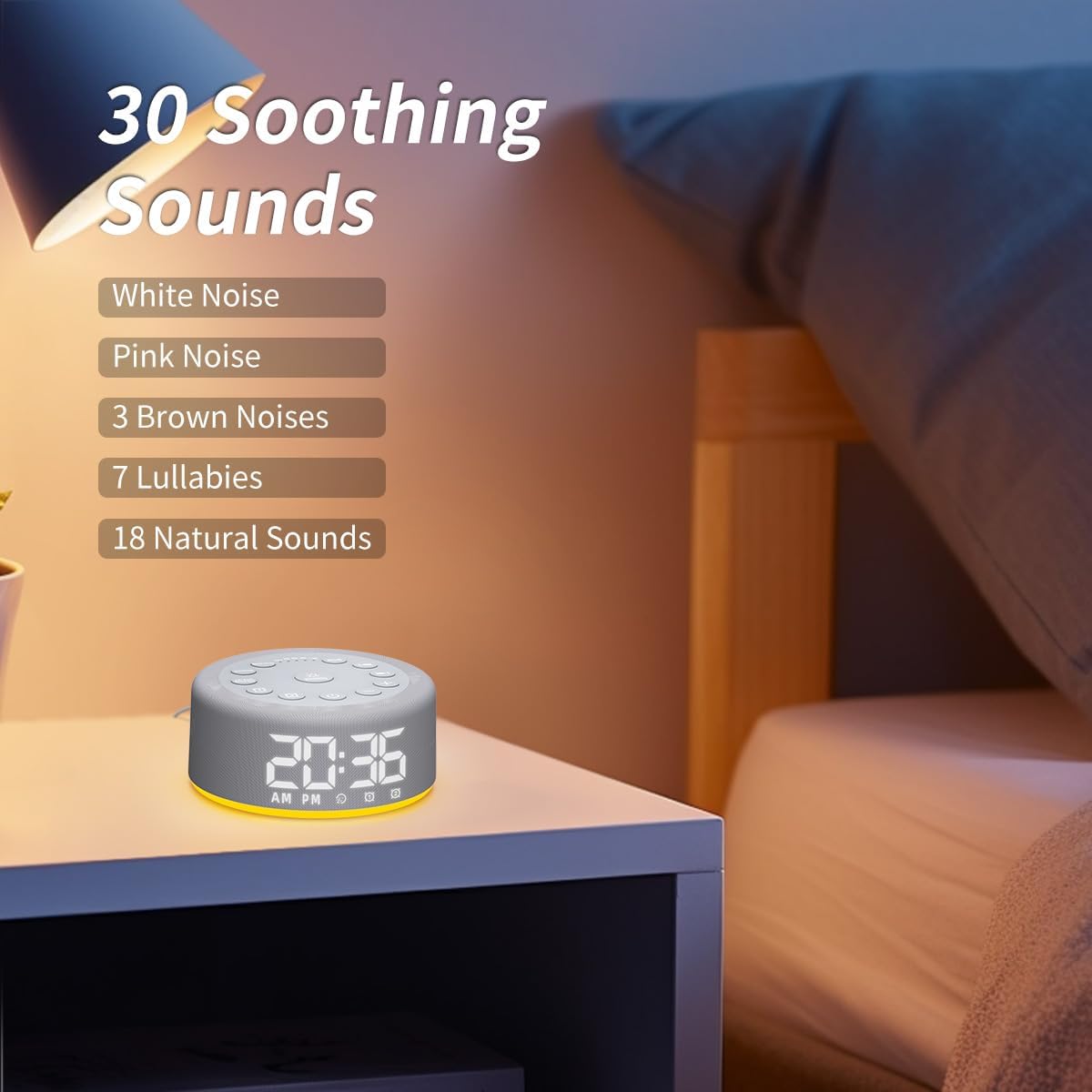Plug-in Sound White Noise Machine Brown Noise Machine & Alarm Clock with Rechargeable Backup Battery Night Light Dual Alarms 30 Sleeping…