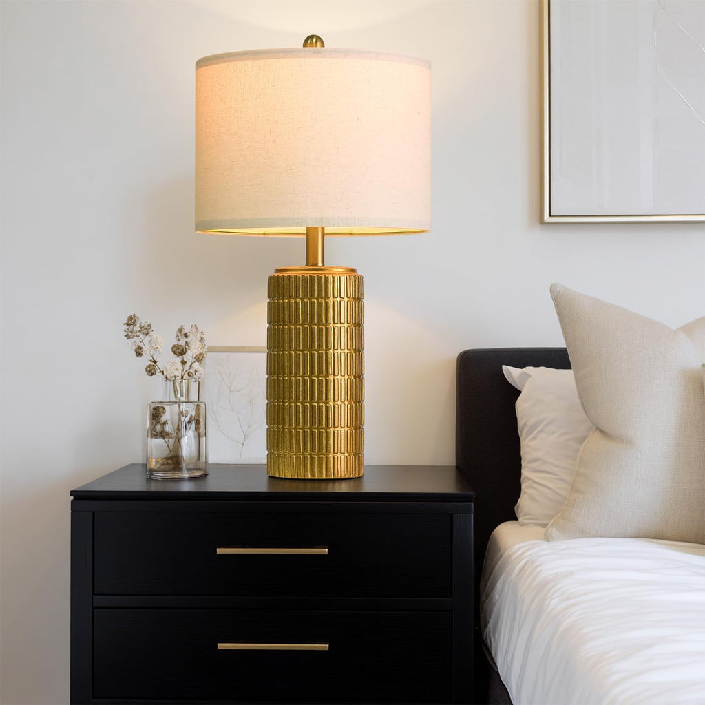 PoKat 23" Brass Gold Ceramic Table Lamps for Living Room, Retro Warm Gold Lamps for Night Stands, Vintage Bronze Decorative Lamps for…