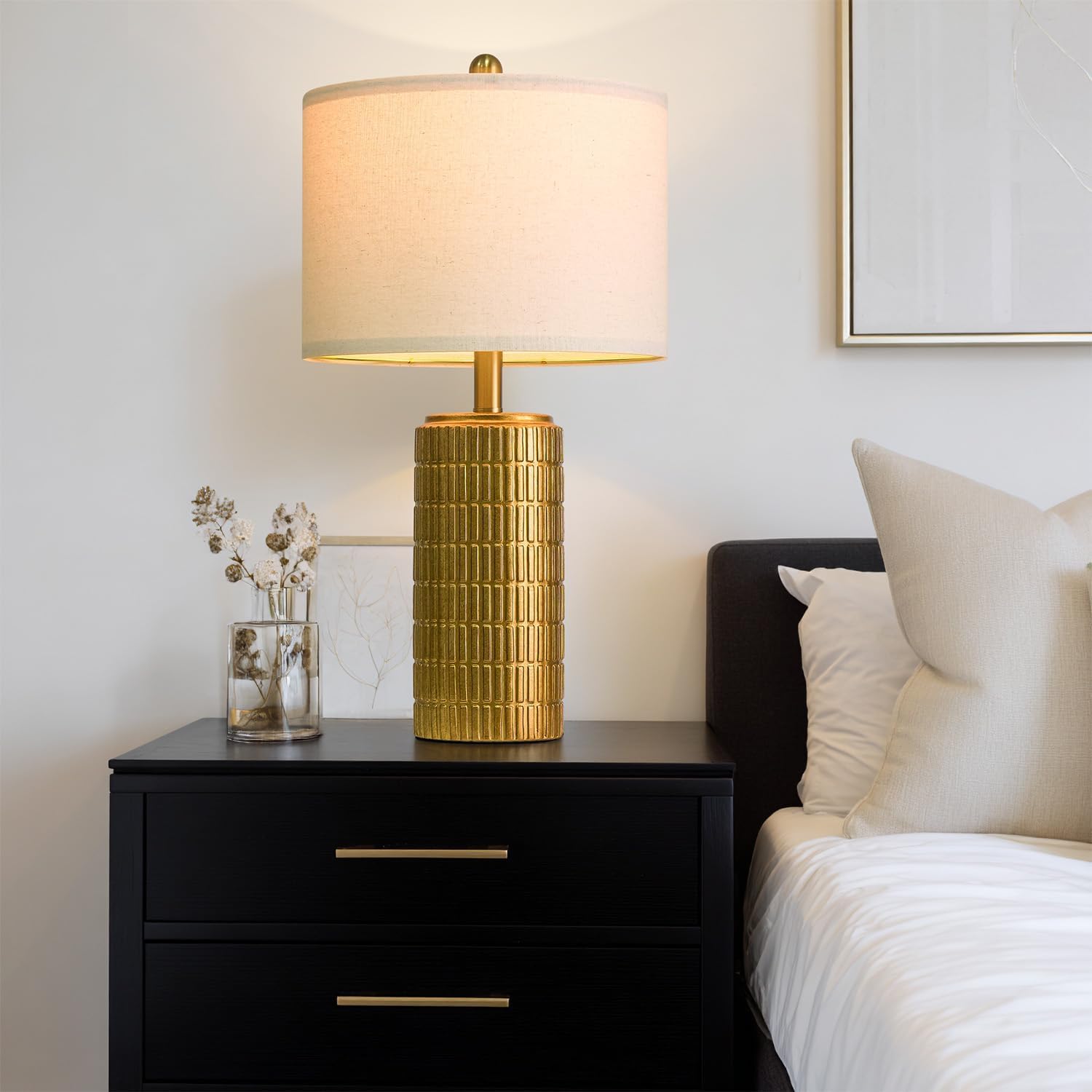 PoKat 23" Brass Gold Ceramic Table Lamps for Living Room, Retro Warm Gold Lamps for Night Stands, Vintage Bronze Decorative Lamps for…