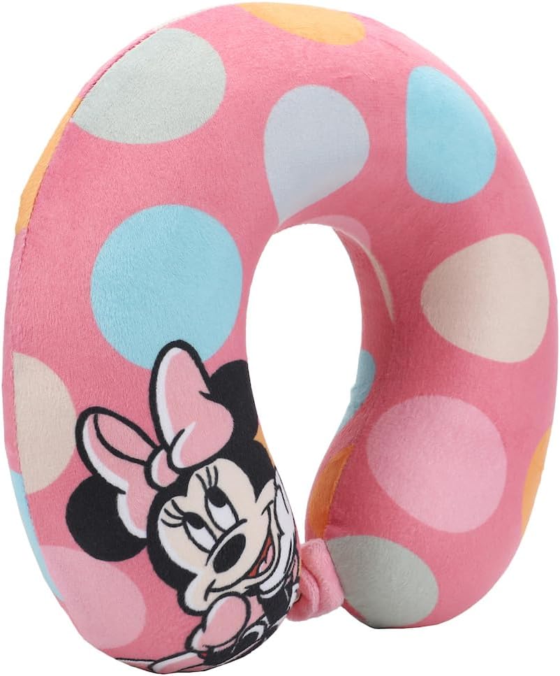 Bioworld Minnie Mouse Kids Travel Set with Neck Pillow Eye Mask and Luggage Tag - Disney Magic on the Go! Pink