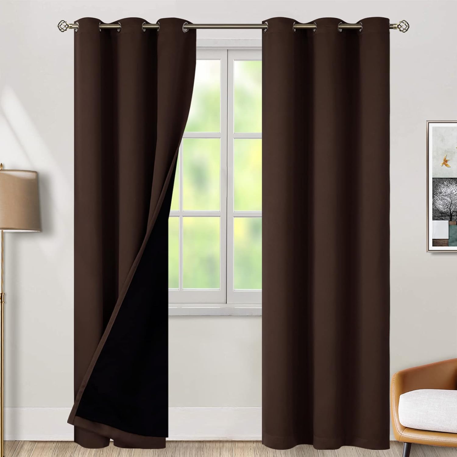 BGment Thermal Insulated 100% Blackout Curtains for Bedroom with Black Liner, Double Layer Full Room Darkening Noise Reducing Grommet Curta…