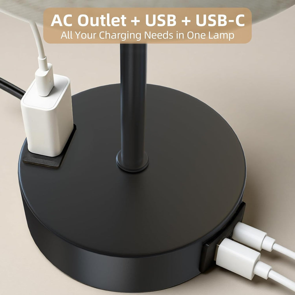 Fitfull Table Lamp for Nightstand, High-Sensitivity Touch, 3-Level Dimmable Bedside Lamp with AC Outlet | USB | and USB-C, Ideal Nig…