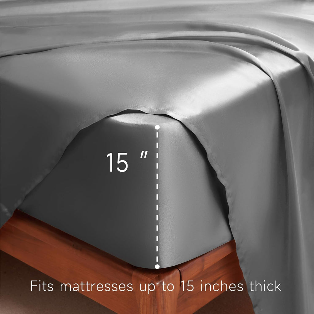 Golal Satin Sheets King Size - 6 Pieces Luxury Silky Soft Bed Sheets, Wrinkle-Free Dark Grey Satin Silk Sheet Set with 1 Deep Pocket Fitted…