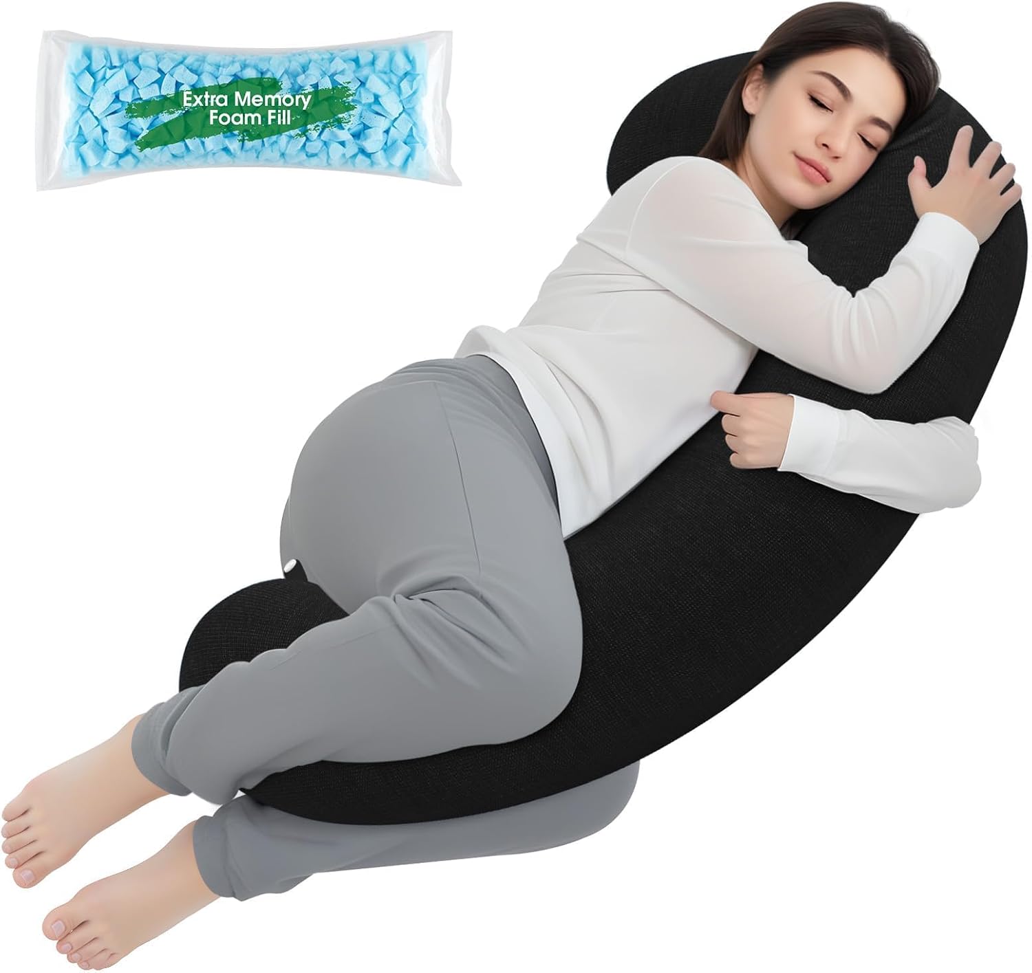 TranquilRelax TranquilRelax C Shaped Body Pillow for Side Sleepers, Memory Foam Long Pillow for Leg, Hip & Back Support, Soft Washab…