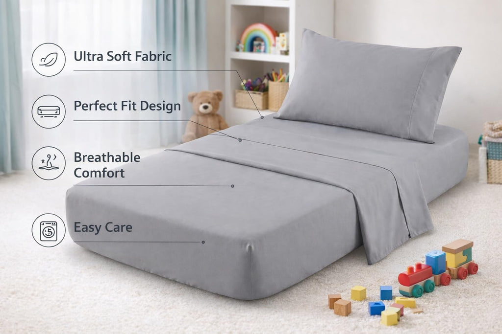 EVERYDAY KIDS 3 Piece Toddler Sheet Set - Soft Breathable Microfiber Toddler Bedding - Includes a Flat Sheet, a Fitted Sheet and a…