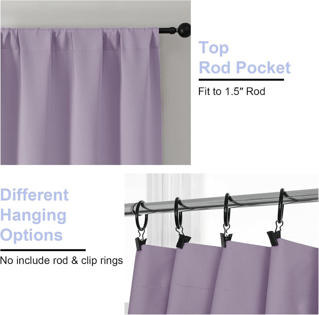 Simplebrand Ava Lilac Short Blackout Curtains for Bedroom 54 Inches Long 2 Panels Set, Solid Thermal Insulated, Energy Saving Window Treatm…
