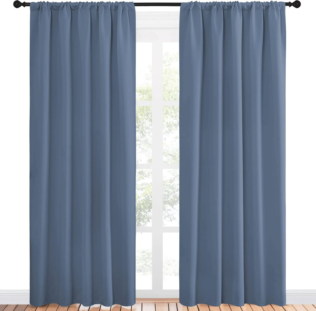NICETOWN Blackout Curtains Window Draperies - Window Treatment Thermal Insulated Solid Room Darkening Drapes for Bedroom (Stone Blue, Set…