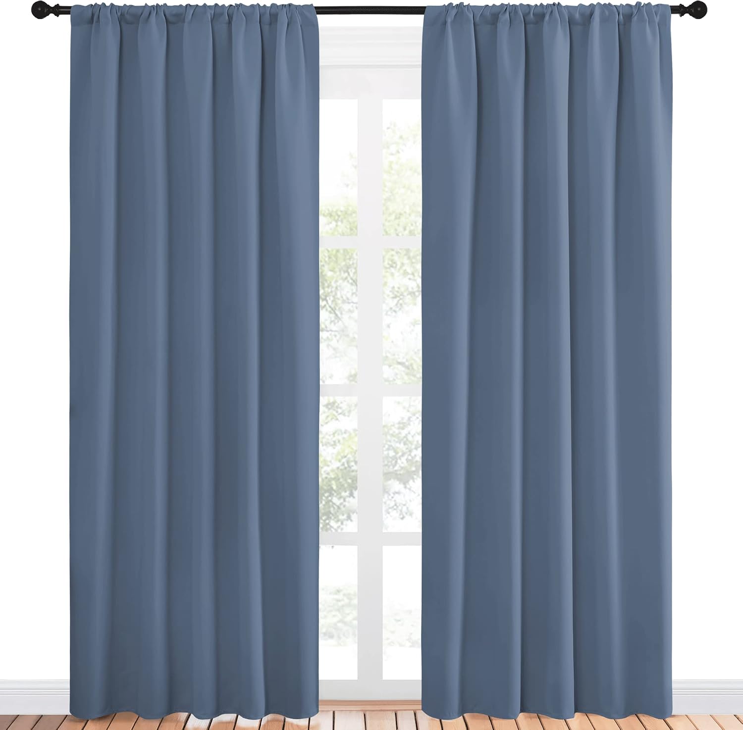 NICETOWN Blackout Curtains Window Draperies - Window Treatment Thermal Insulated Solid Room Darkening Drapes for Bedroom (Stone Blue, Set…