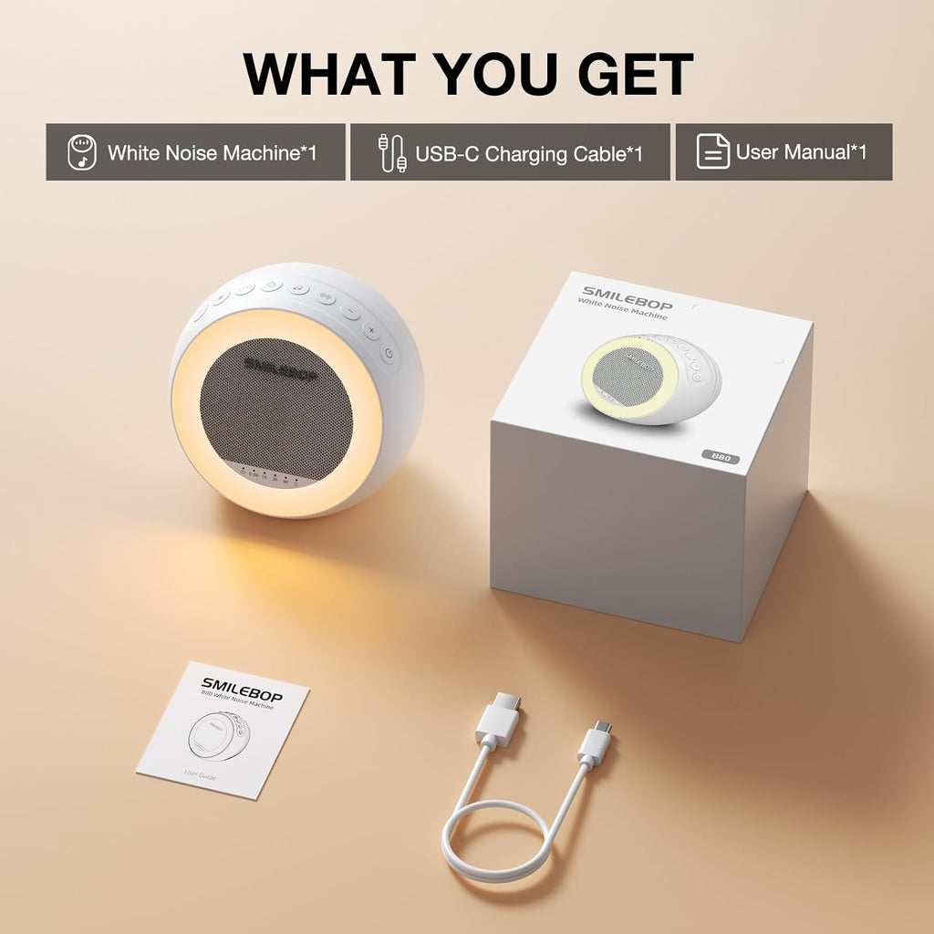 White Noise Sound Machine with Night Light, Portable Sound Machine for Baby and Adults with 10-Color Night Light, 32 Soothing Sounds & 5…