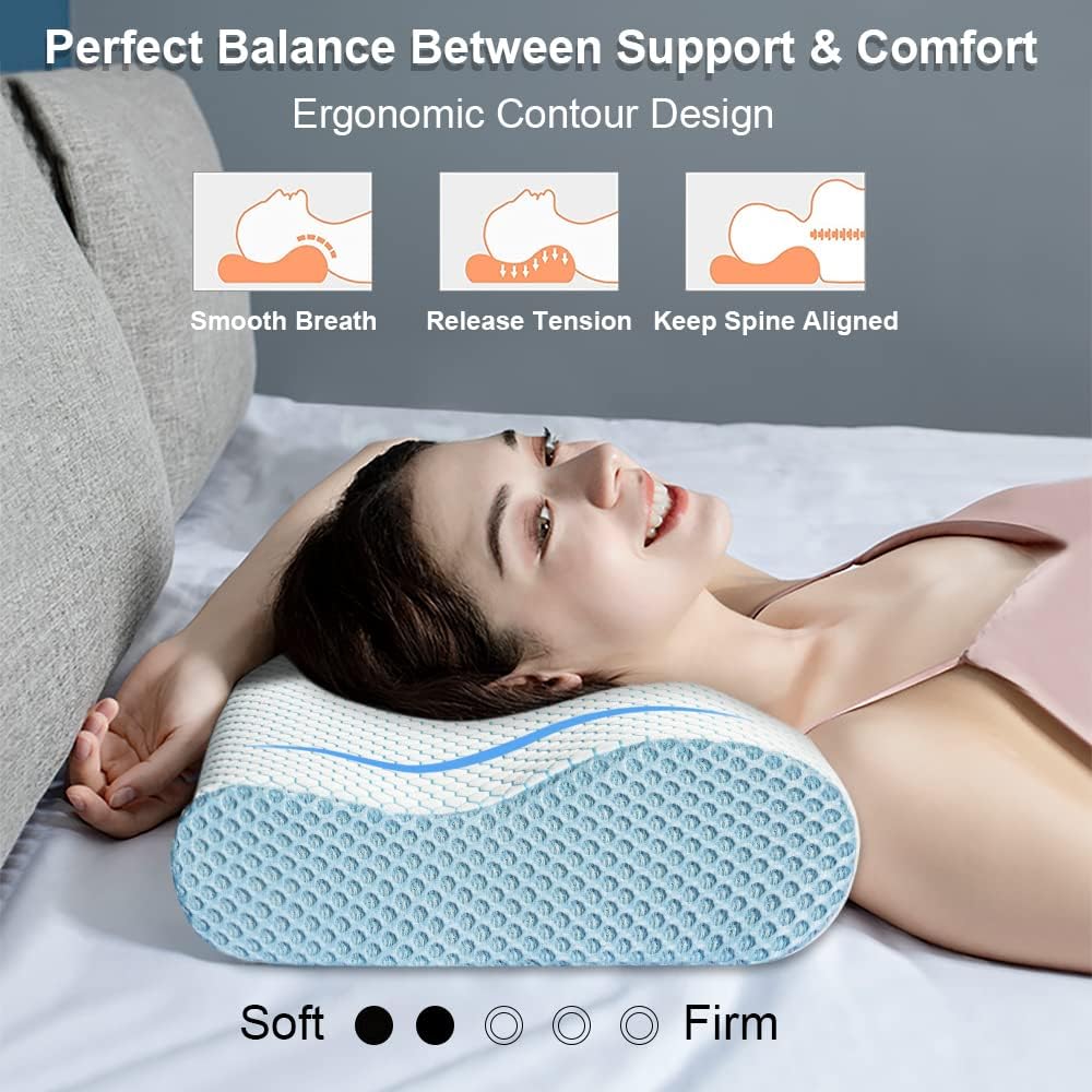 AnvoHome Anvo Memory Foam Pillow, Neck Contour Cervical Orthopedic Bed Pillow for Sleeping Side Back Stomach Sleeper, Ergonomic Design for…