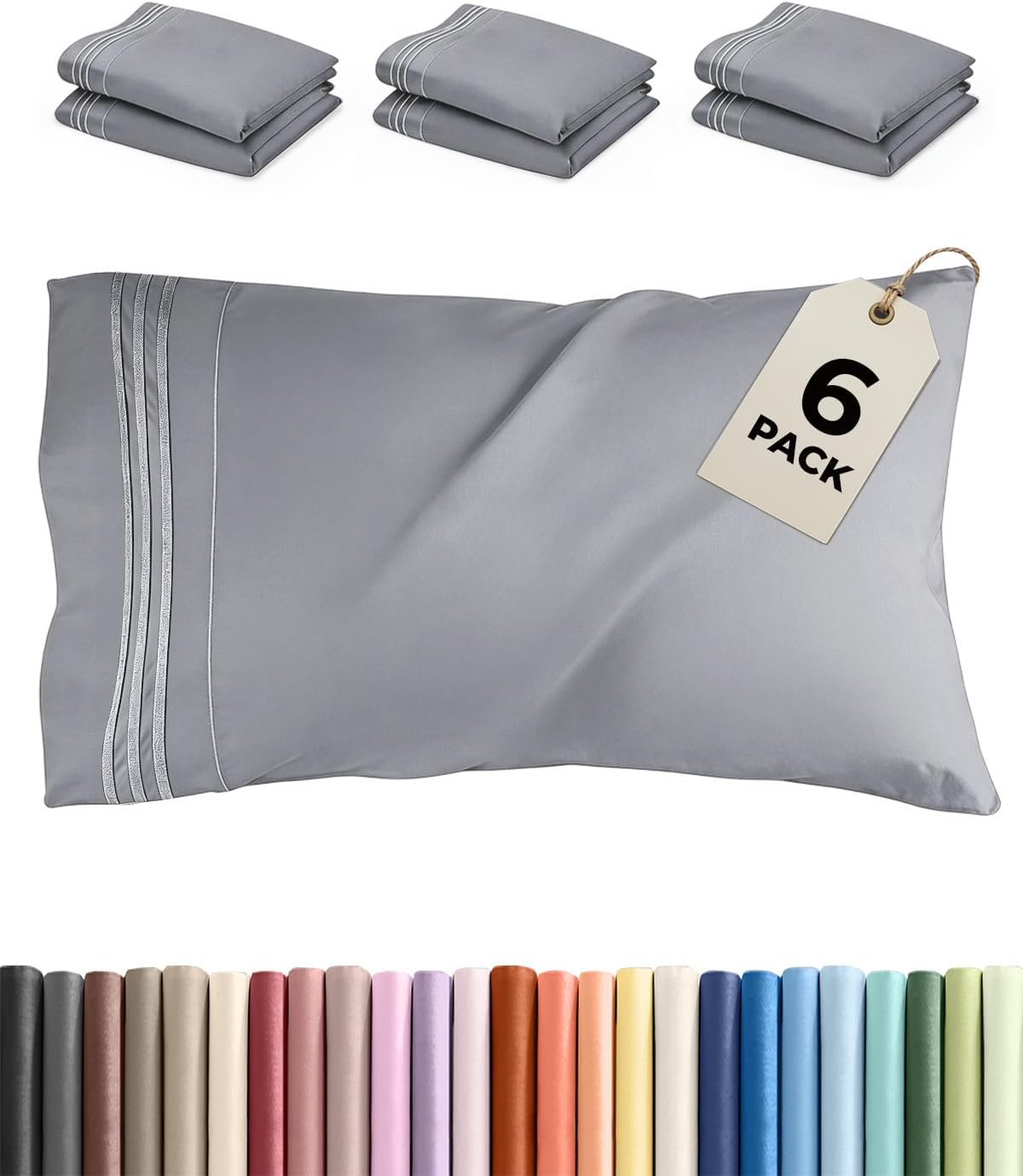 King Standard Pillow Cases Set of 6 - Ultra Soft Hotel Quality Pillowcase Covers - Comfy & Wrinkle Free - Shrink & Fade Resistant…