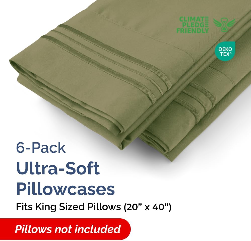 King Pillow Cases Set of 6 - Ultra Soft Hotel Quality Pillowcase Covers - Comfy. Cozy & Wrinkle Free - Shrink, Stain and Fade Resistant…