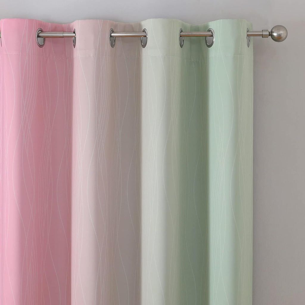 Estelartextiler Estelar Textiler Ombre Sage Green and Pink Blackout Curtains for Living Room, Thermal Insulated Full Room Darkening Grommet…